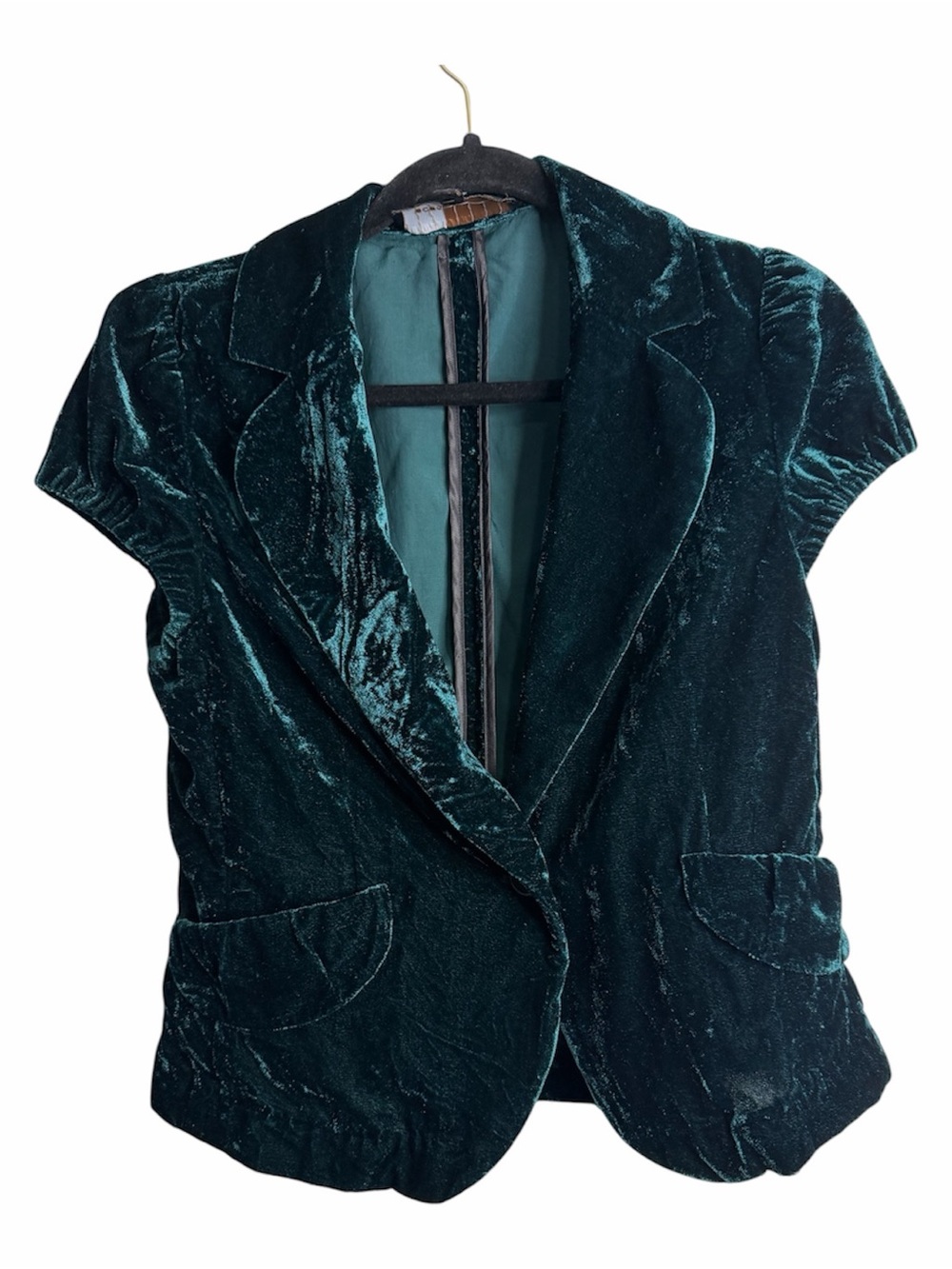 BCBG MaxAzria Velvet Short Sleeve Blazer Deep Teal Old Money Quiet Luxury